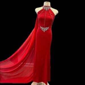 Red Berydress Halter Neck Evening Gown (Cape not included)